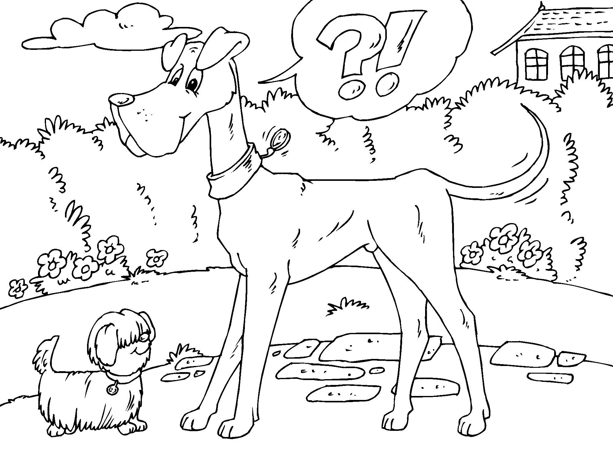 grote hond en kleine hond Kleurplaat grote hond en kleine hond