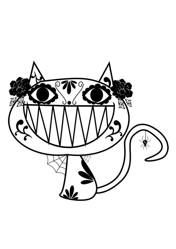 Kleurplaat halloween kat