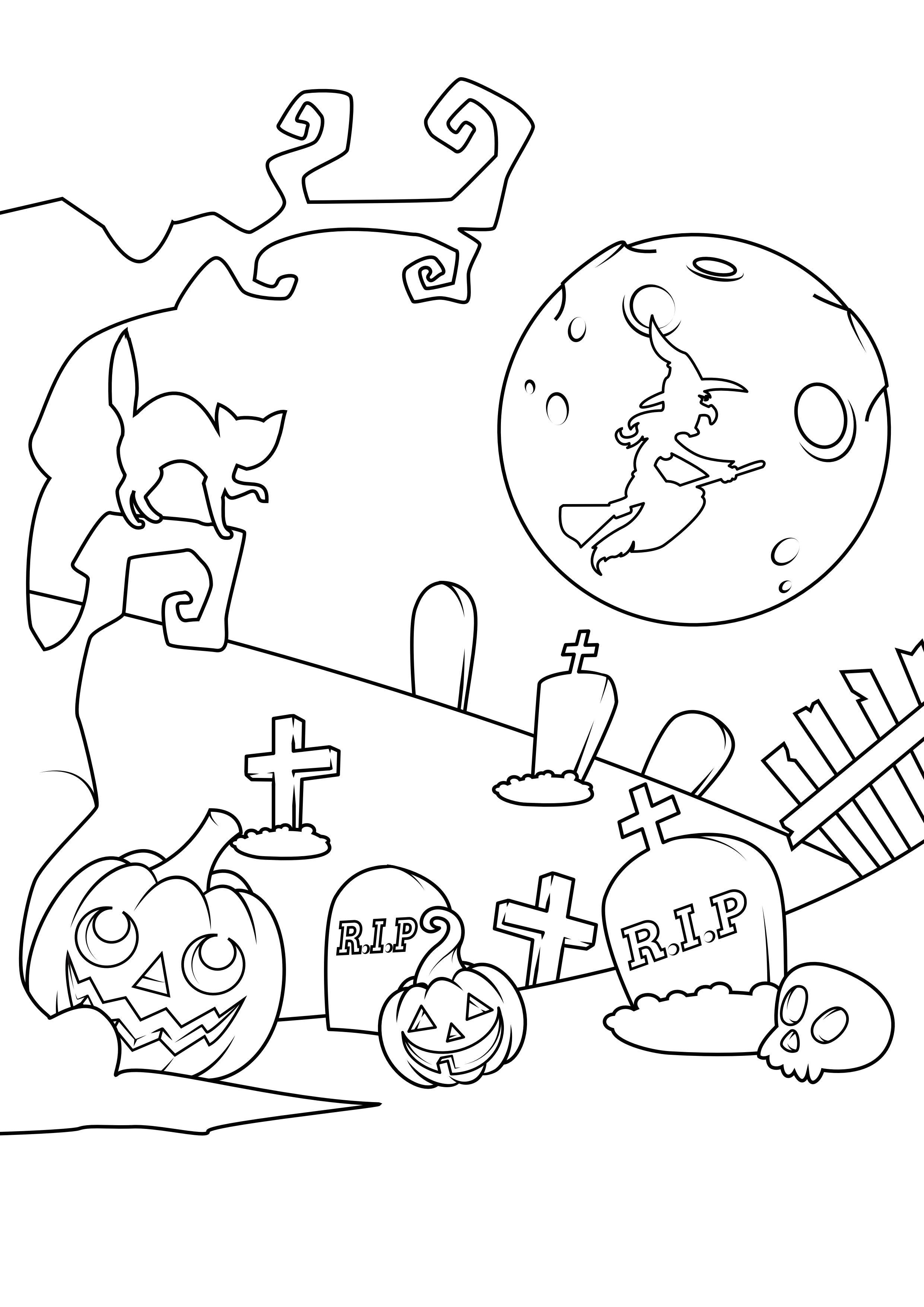 halloween kerkhof Kleurplaat halloween kerkhof