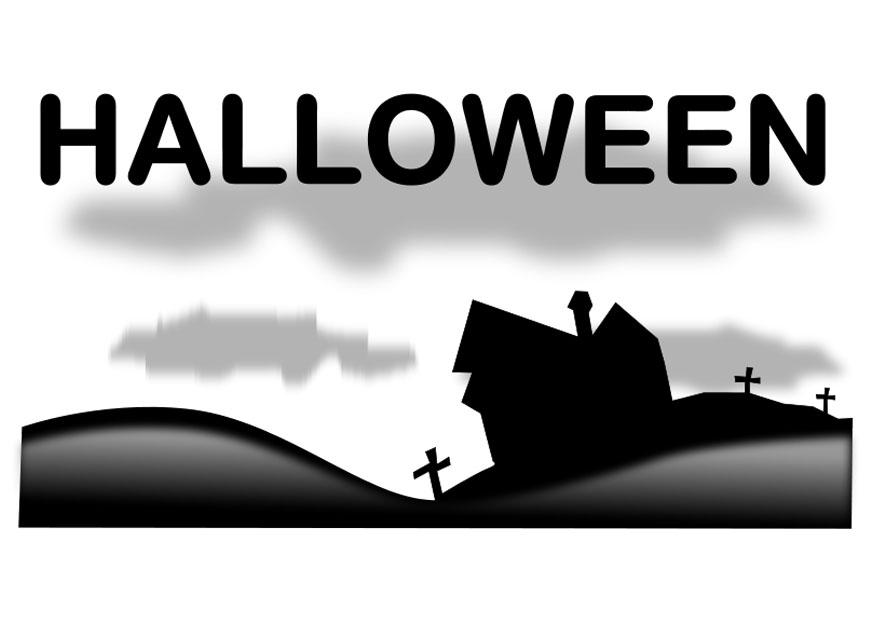 Kleurplaat halloween landschap 