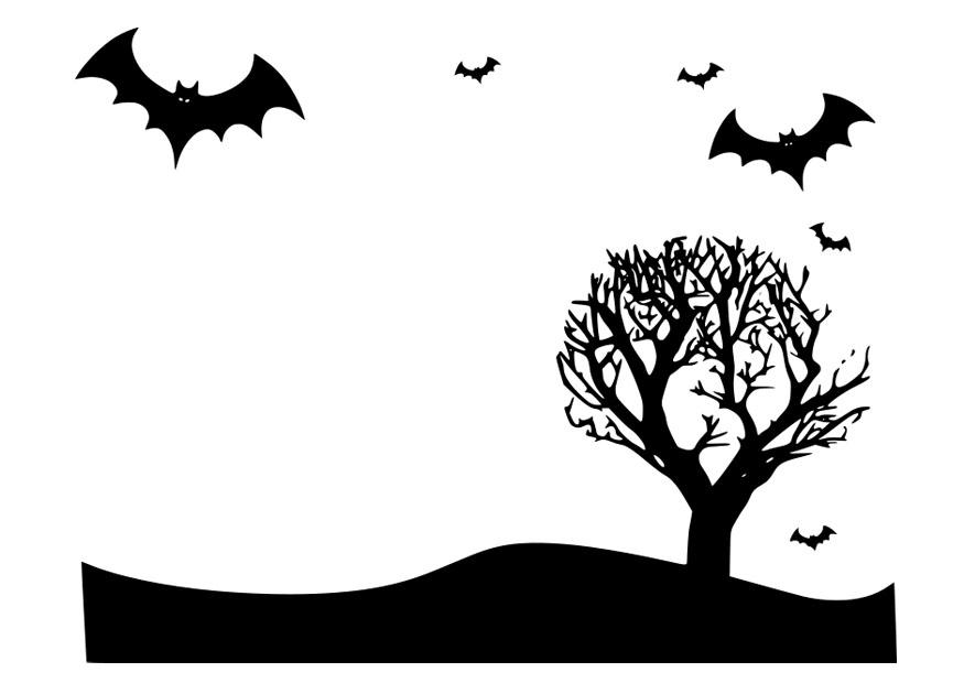 Kleurplaat halloween landschap