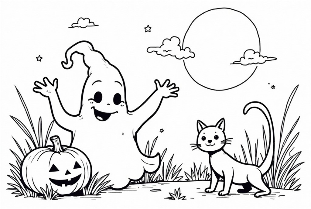 halloween met spookje Kleurplaat halloween met spookje