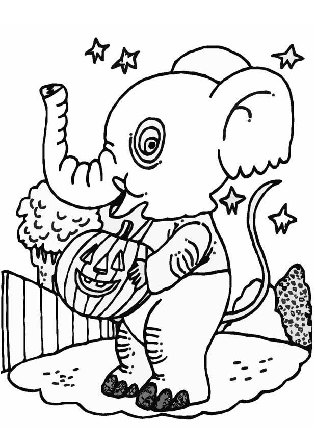 Kleurplaat halloween olifant