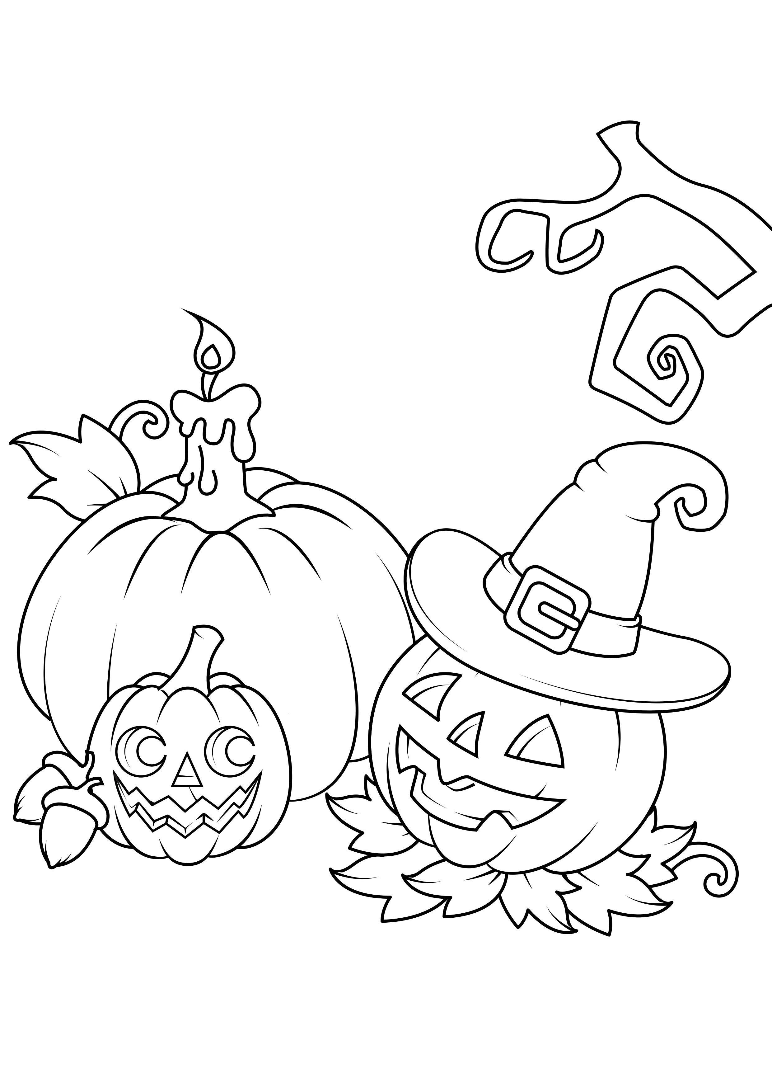 Kleurplaat halloween pompoenen