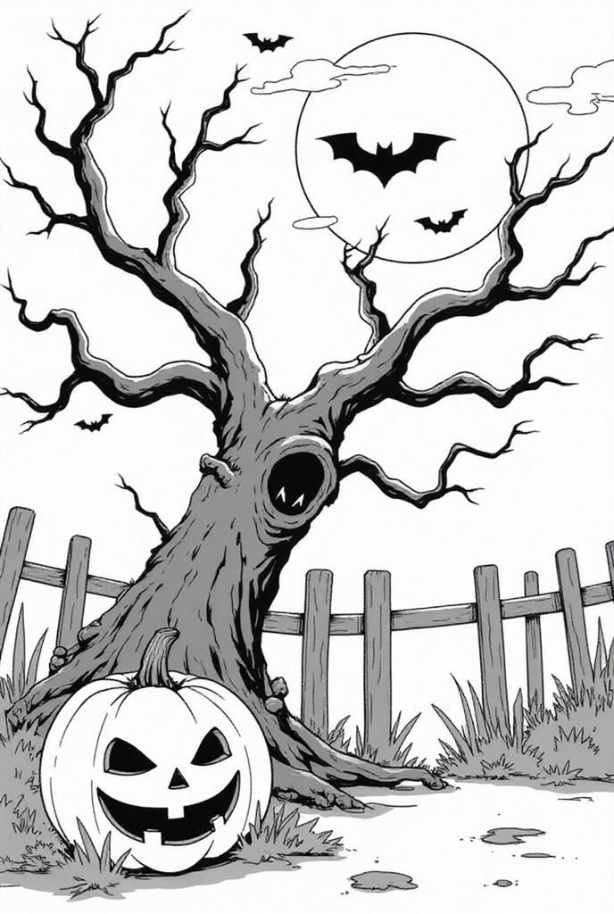 halloween scene Kleurplaat halloween scene