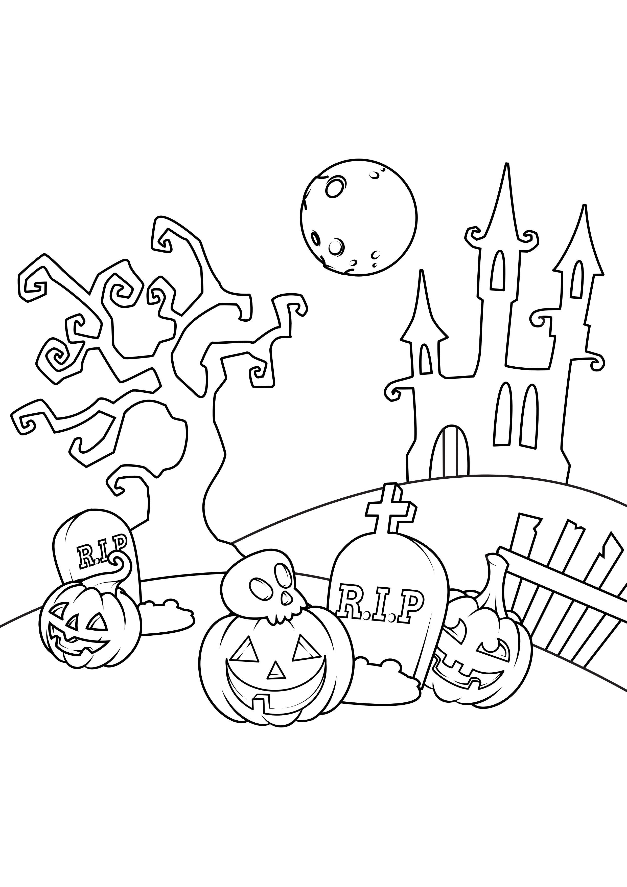 halloween tafereel Kleurplaat halloween tafereel