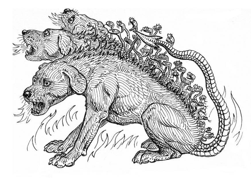 Kleurplaat hellehond - cerberus