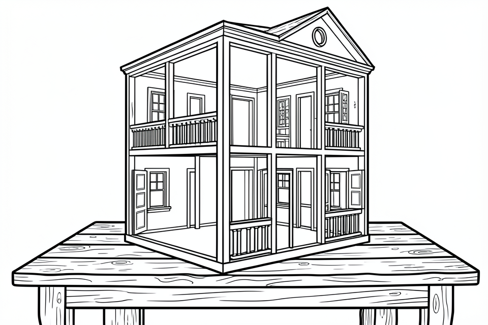 houten poppenhuis Kleurplaat houten poppenhuis