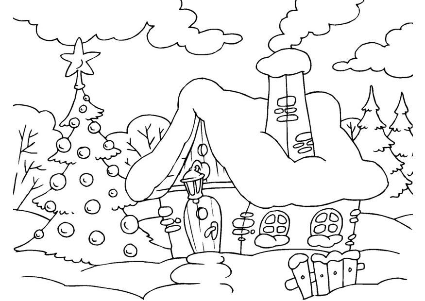 huis in kerstsfeer Kleurplaat huis in kerstsfeer