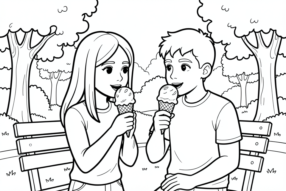 ijsje eten in het park Kleurplaat ijsje eten in het park