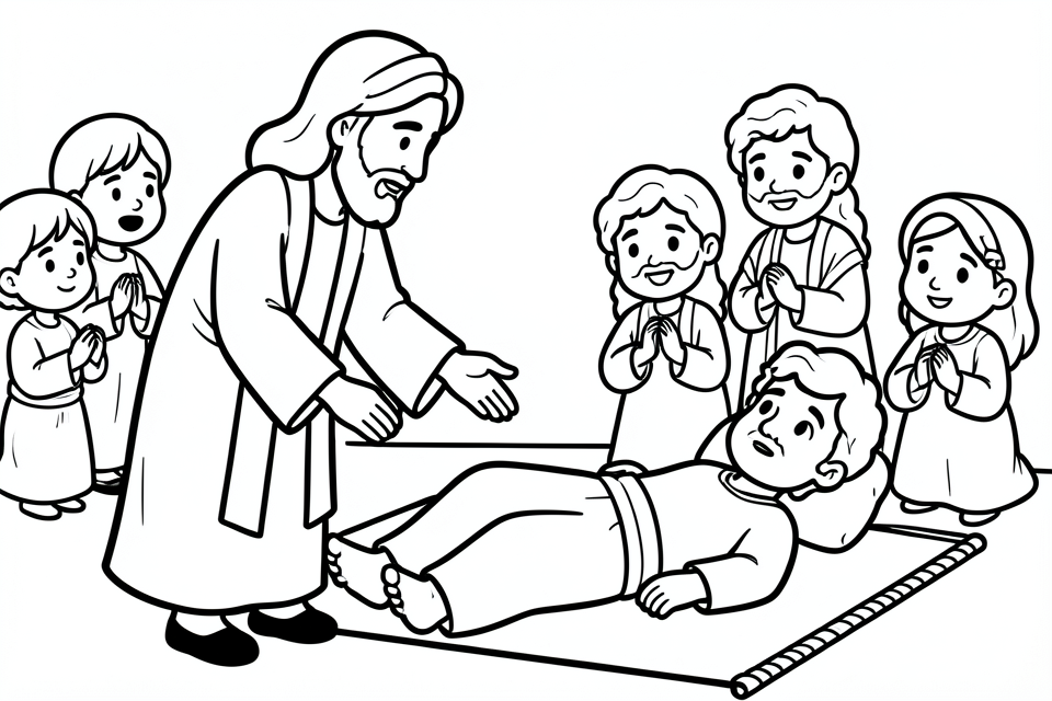 jezus geneest een verlamd persoon Kleurplaat jezus geneest een verlamd persoon