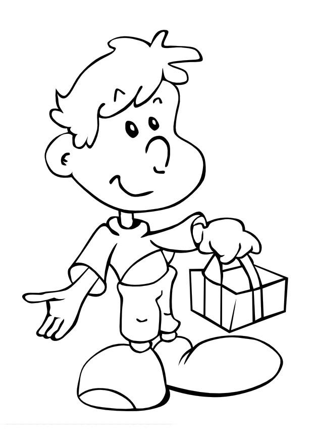 jongen met cadeau Kleurplaat jongen met cadeau