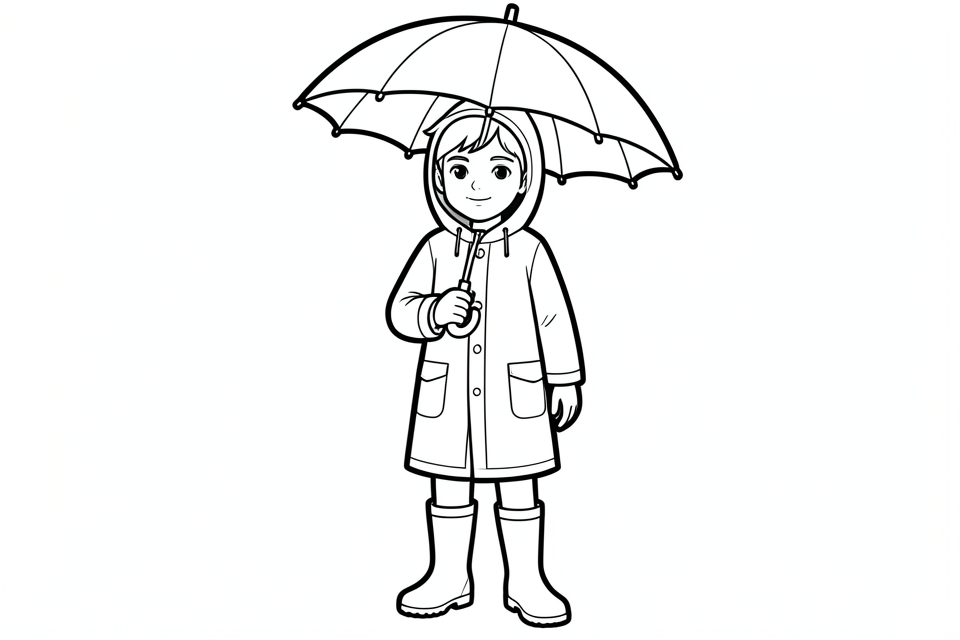 jongen met regenkledij Kleurplaat jongen met regenkledij