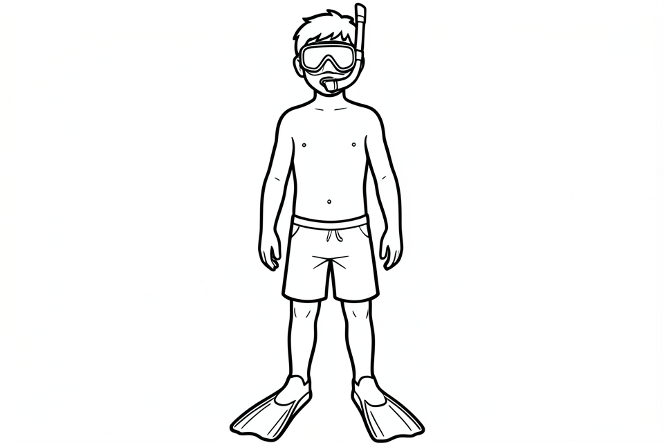 Kleurplaat jongen met snorkel