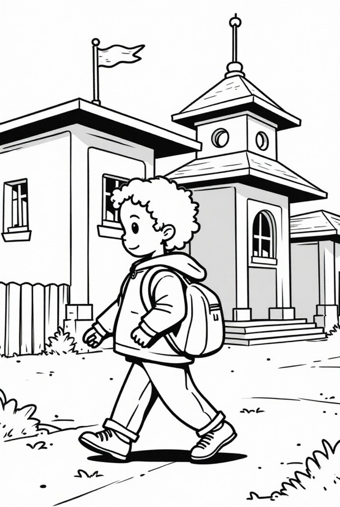 jongen op weg naar school Kleurplaat jongen op weg naar school