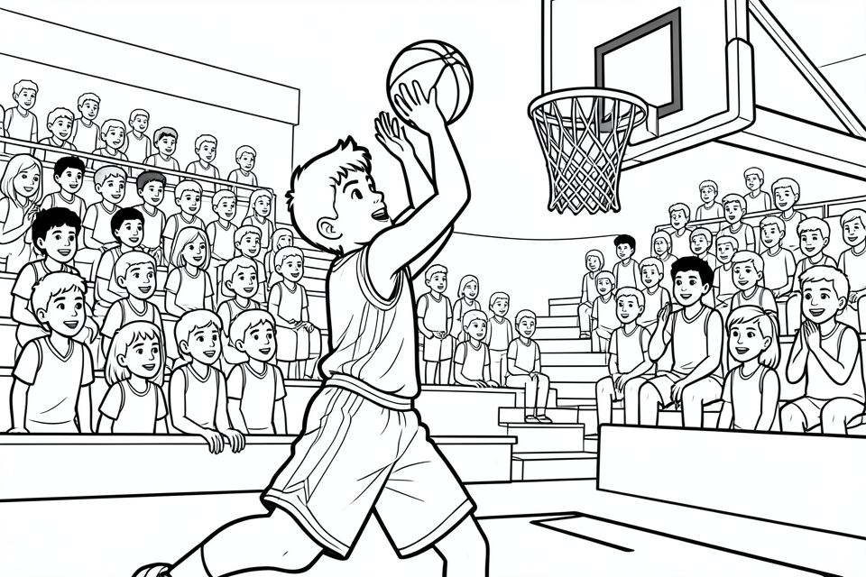 jongen speelt basket Kleurplaat jongen speelt basket
