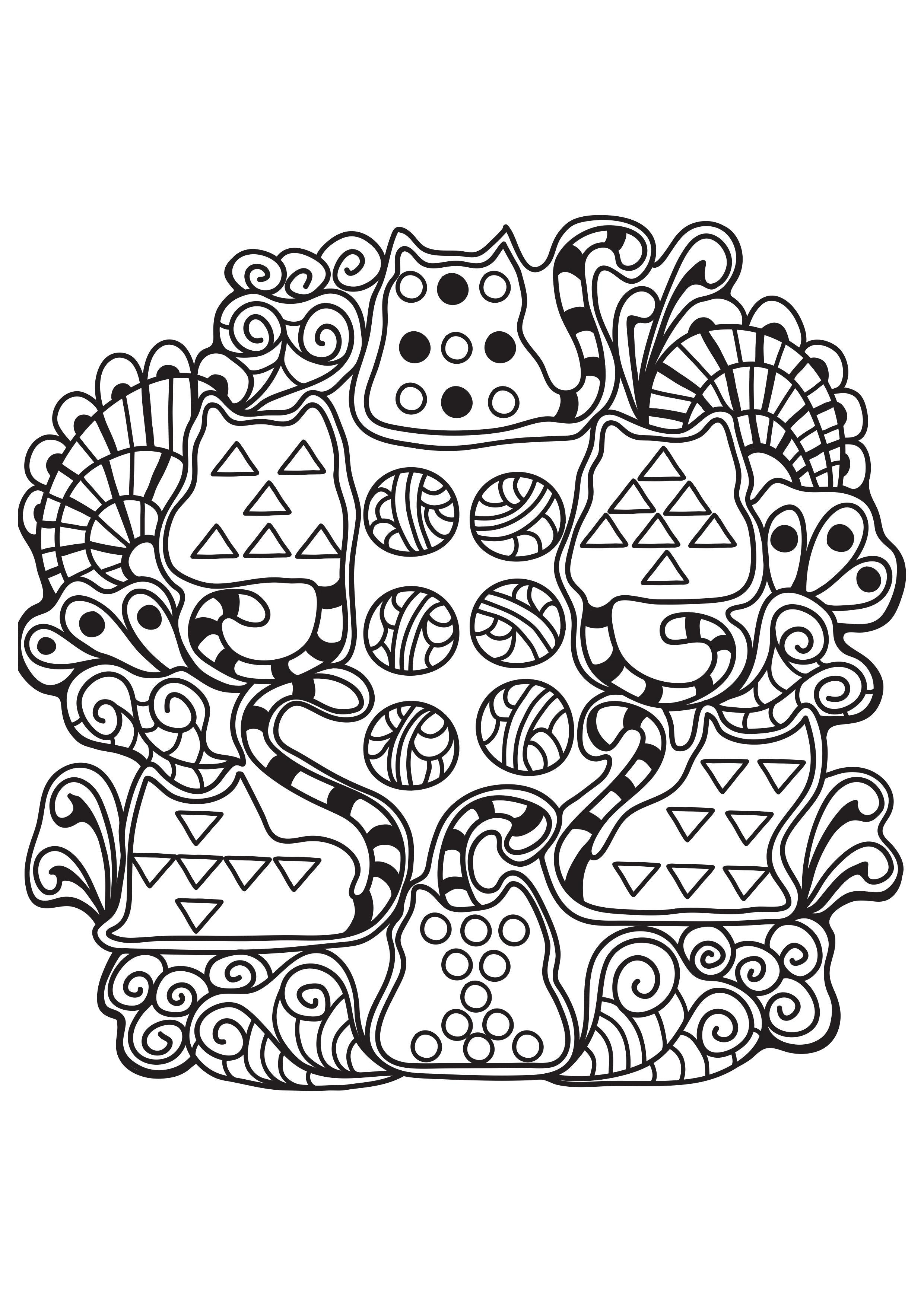 katten mandala Kleurplaat katten mandala