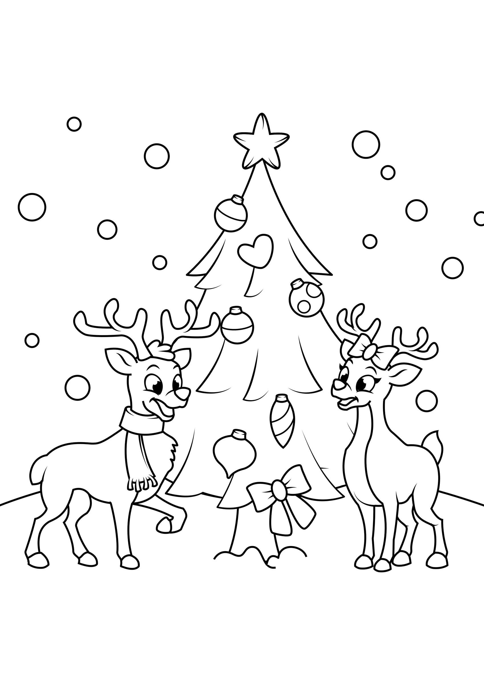kerstboom met rendieren Kleurplaat kerstboom met rendieren