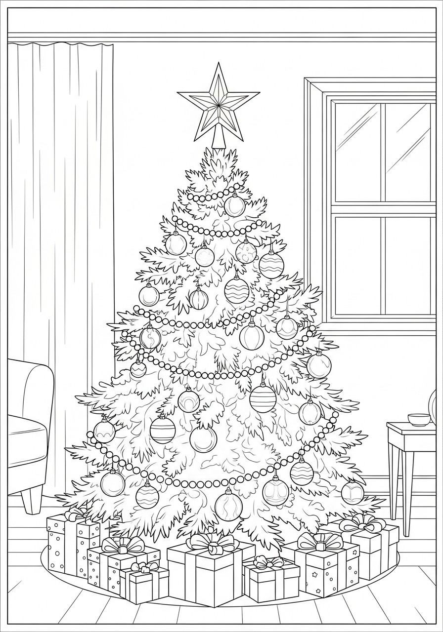 kerstboom met ster Kleurplaat kerstboom met ster