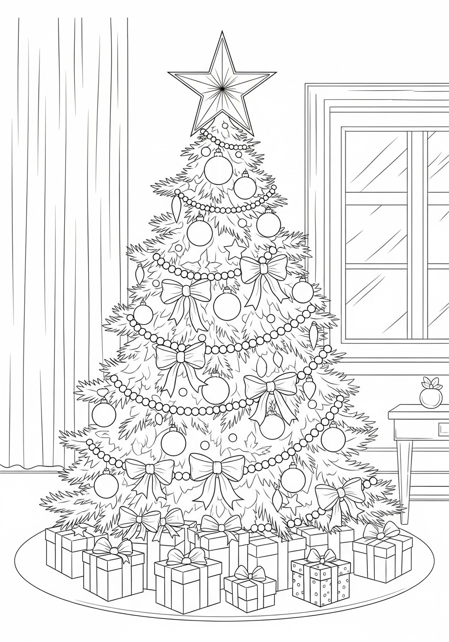 kerstboom met ster Kleurplaat kerstboom met ster