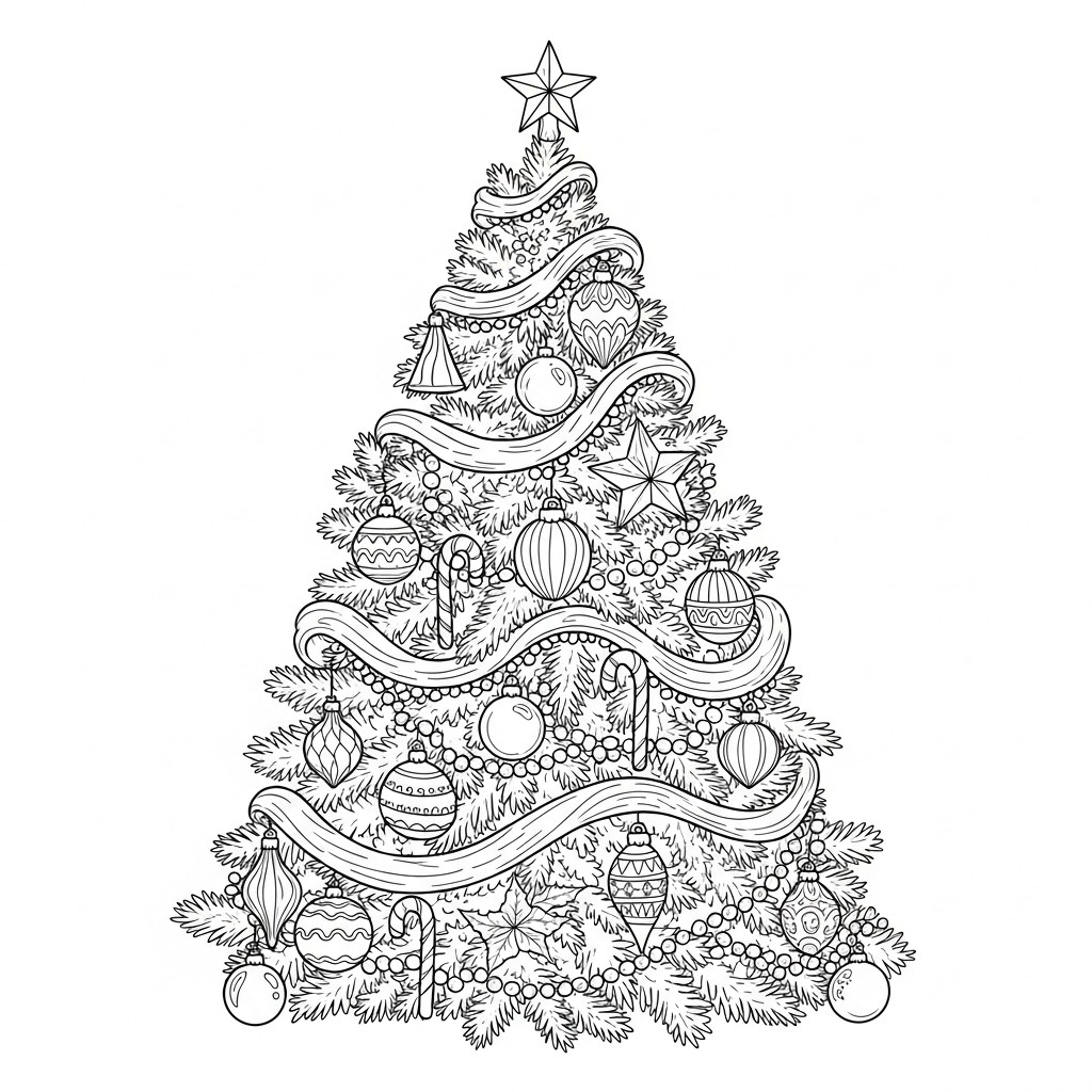 kerstboom versierd Kleurplaat kerstboom versierd