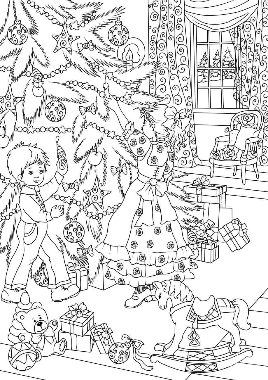 kerstboom versieren Kleurplaat kerstboom versieren