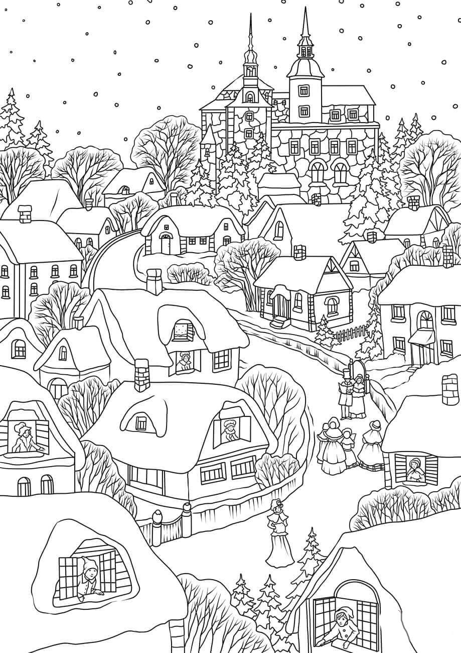 kerstdorp Kleurplaat kerstdorp