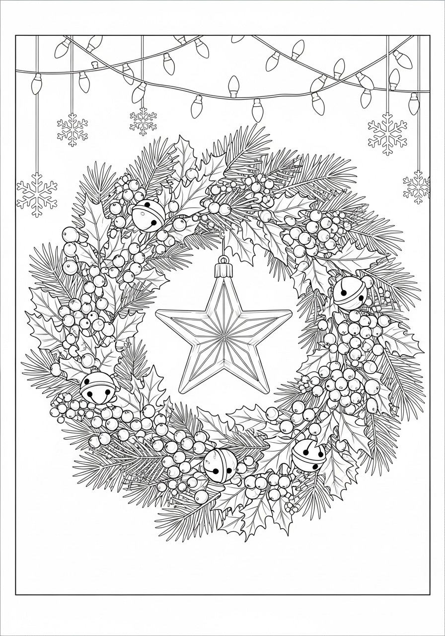 kerstkrans met belletjes Kleurplaat kerstkrans met belletjes