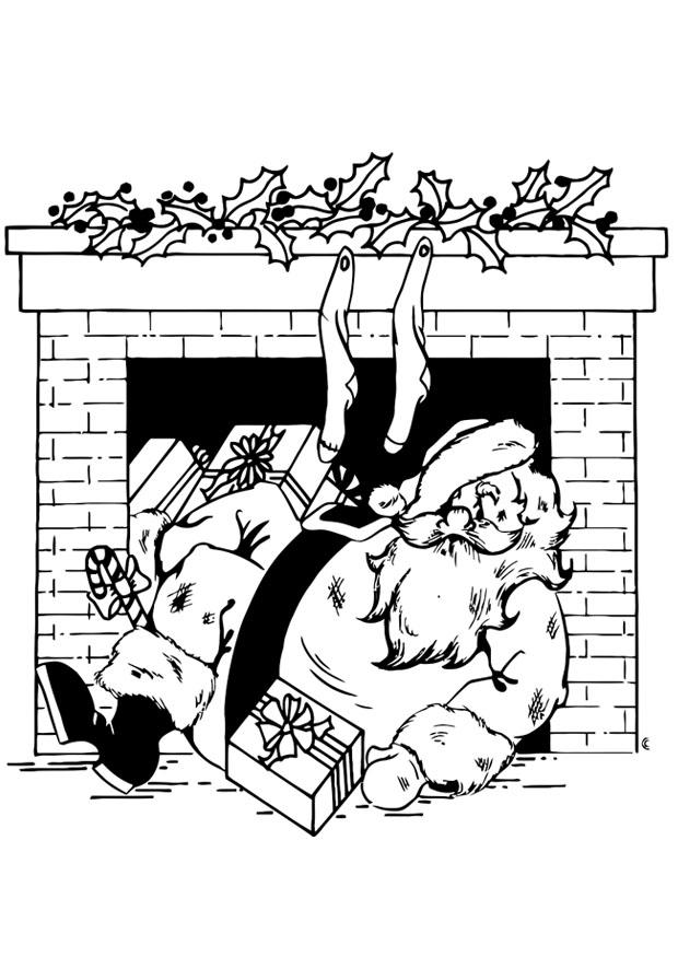 kerstman bij haard Kleurplaat kerstman bij haard
