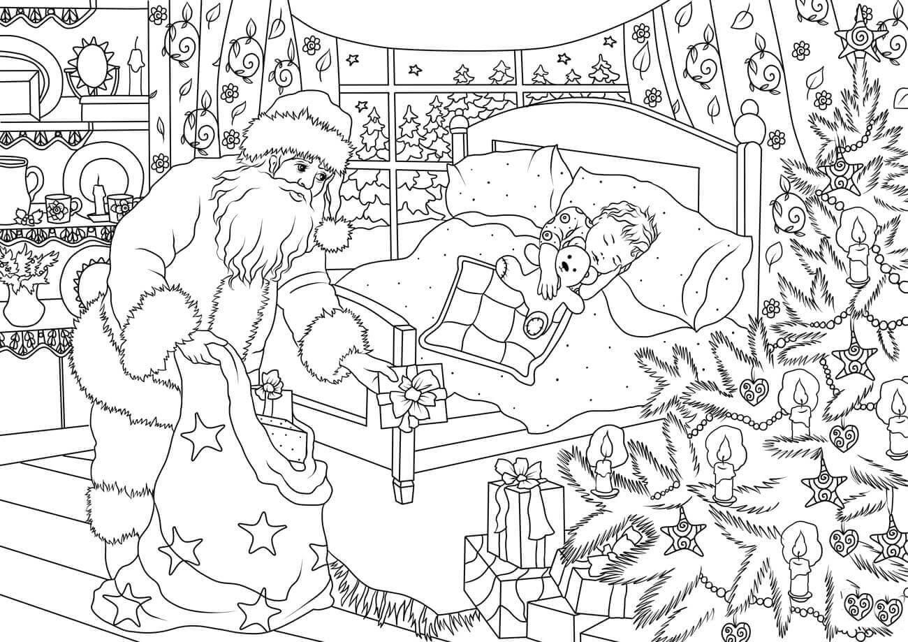kerstman brengt pakjes Kleurplaat kerstman brengt pakjes