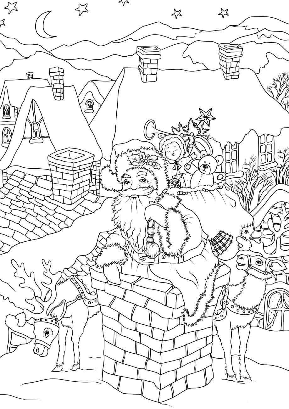 kerstman brengt pakjes Kleurplaat kerstman brengt pakjes