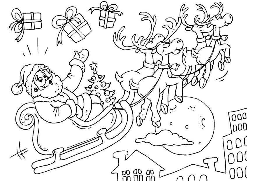 kerstman in slee Kleurplaat kerstman in slee