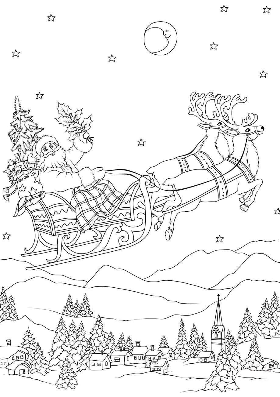 kerstman in slee Kleurplaat kerstman in slee