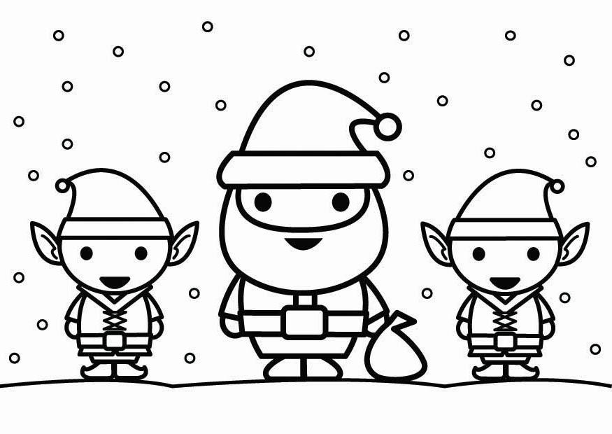 kerstman met elfjes Kleurplaat kerstman met elfjes