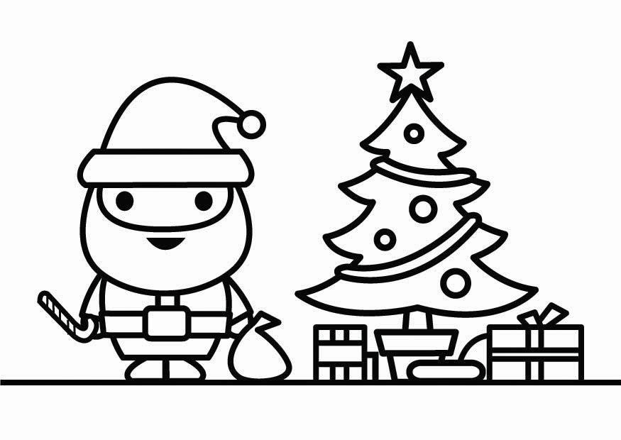 kerstman met kerstboom Kleurplaat kerstman met kerstboom