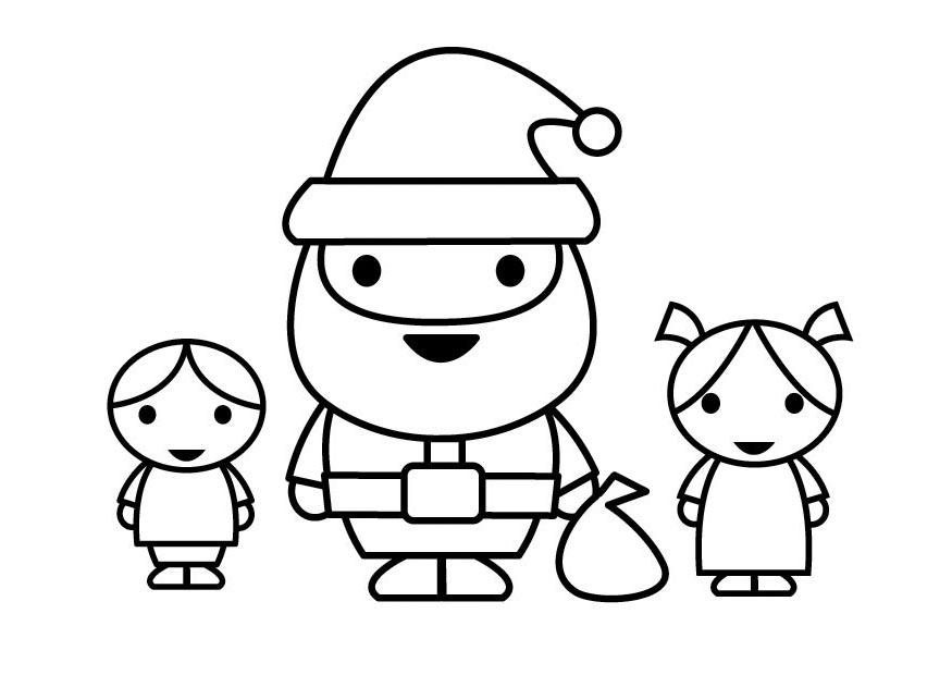 kerstman met kindjes Kleurplaat kerstman met kindjes