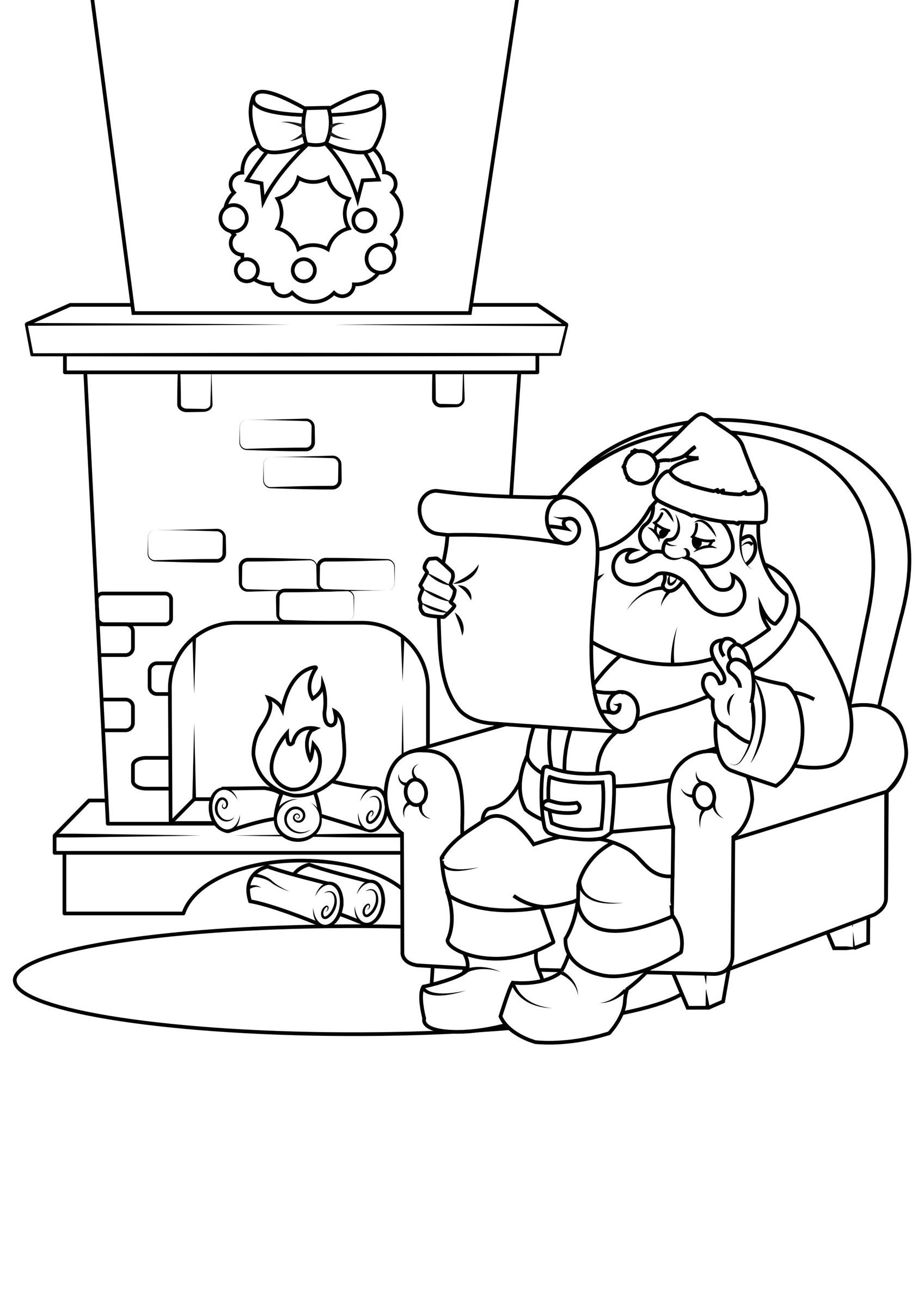 kerstman met lijst Kleurplaat kerstman met lijst