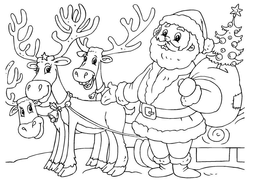 kerstman met rendieren Kleurplaat kerstman met rendieren