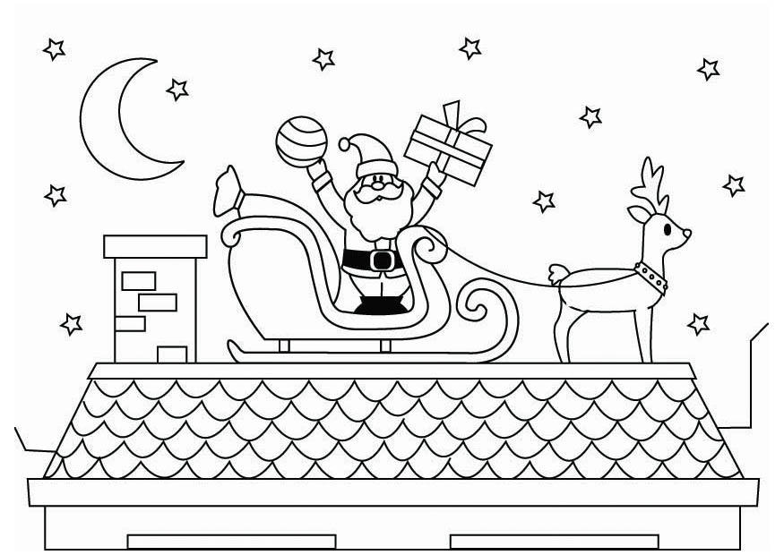 kerstman op dak Kleurplaat kerstman op dak