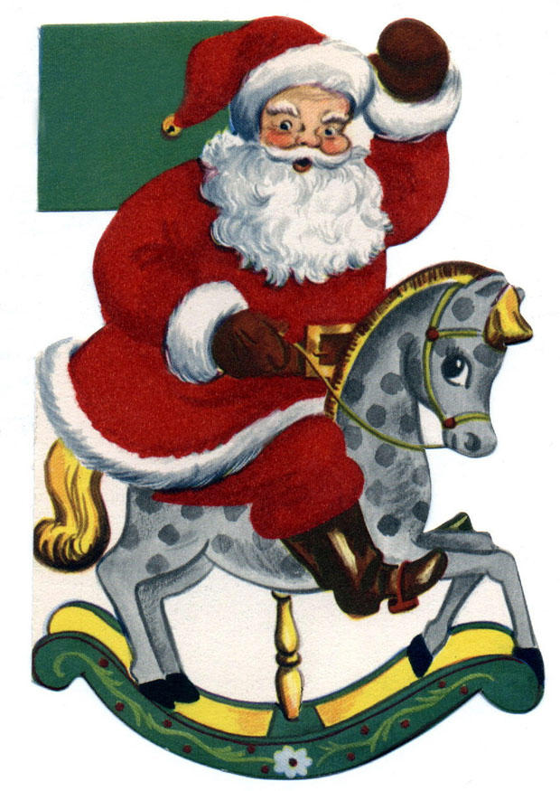 kerstman op hobbelpaard Afbeelding kerstman op hobbelpaard