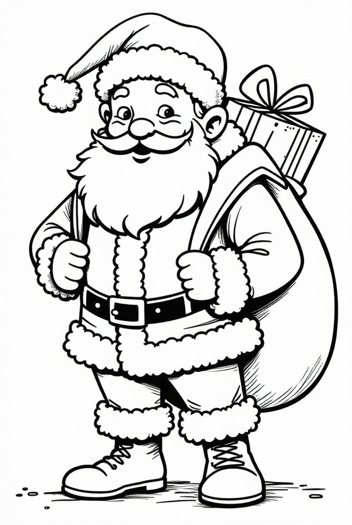 kerstman op pad Kleurplaat kerstman op pad