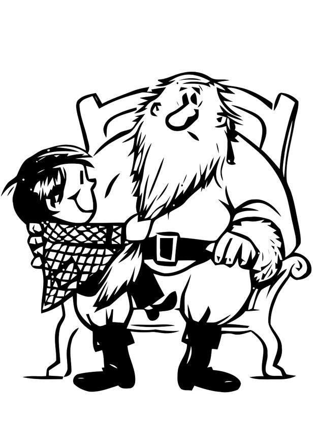 kind bij kerstman Kleurplaat kind bij kerstman