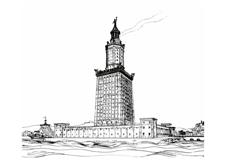 Kleurplaat 7 wereldwonderen - vuurtoren van alexandriA«