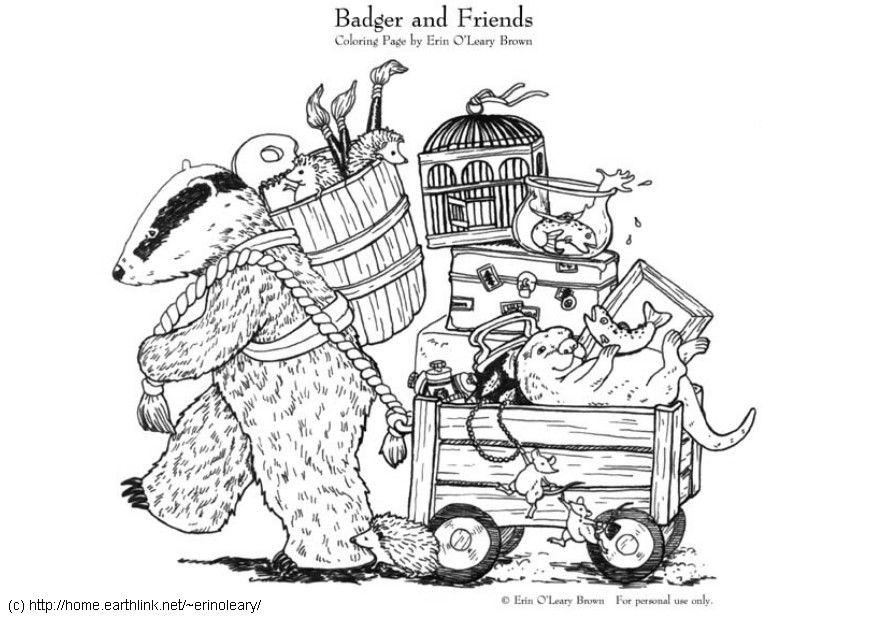 Kleurplaat badger and friends