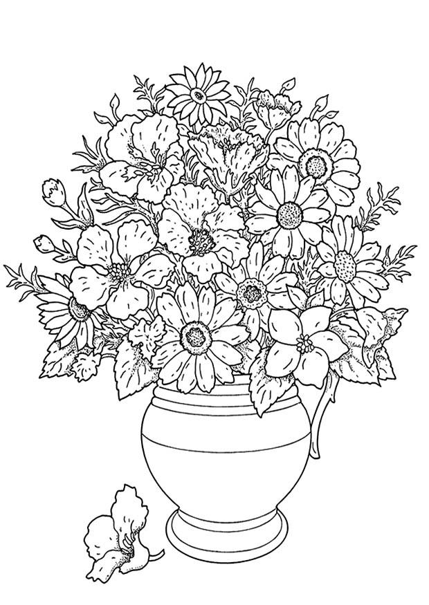 Kleurplaat bloemen mix