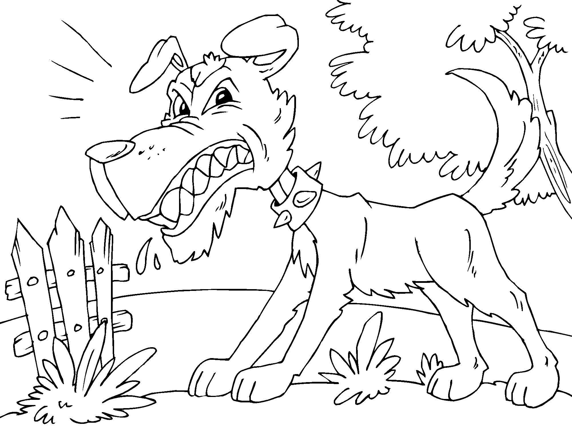 Kleurplaat boze hond