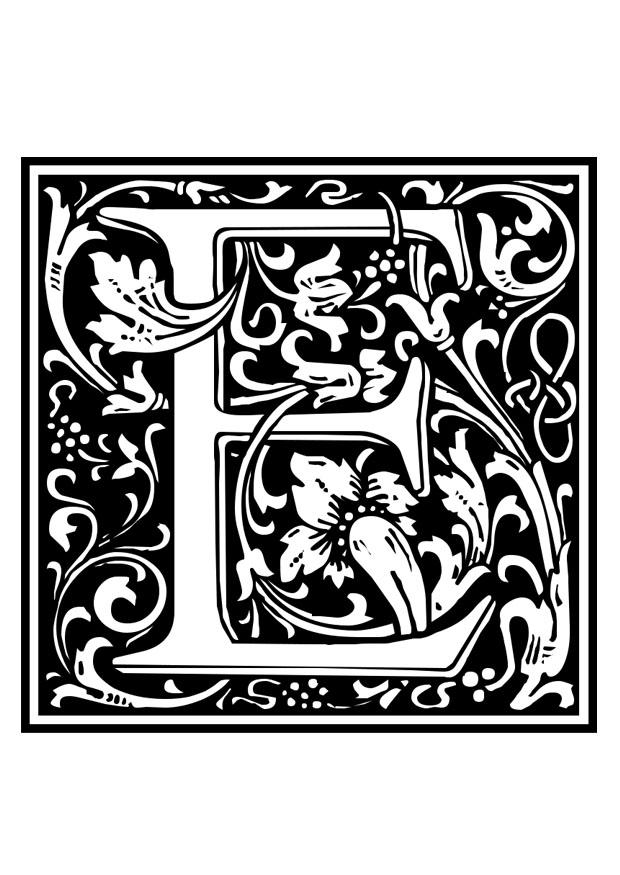 Kleurplaat decoratief alfabet - e