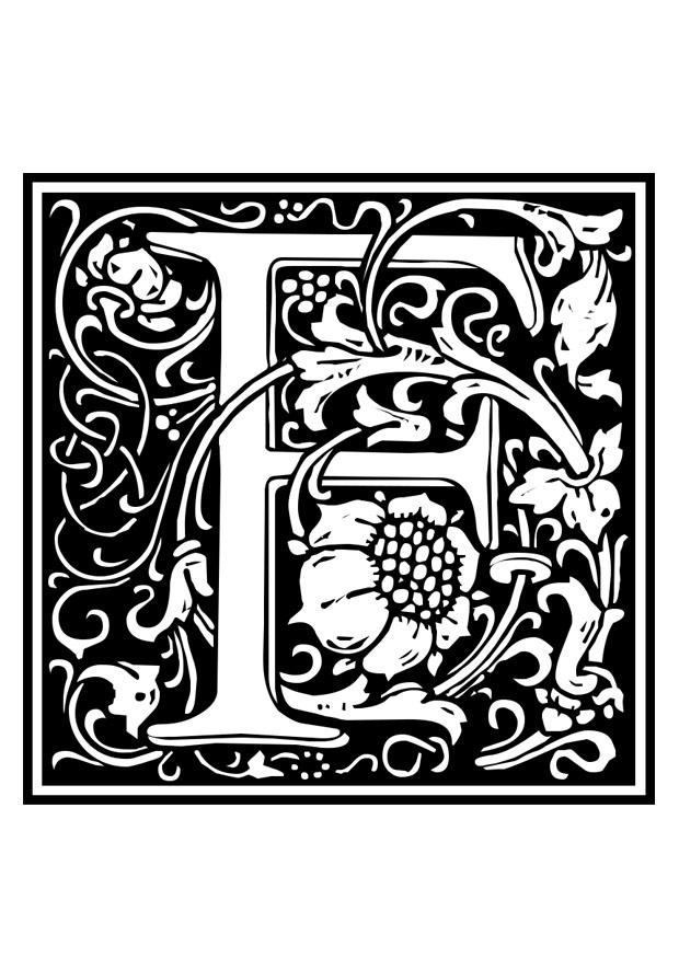Kleurplaat decoratief alfabet - f
