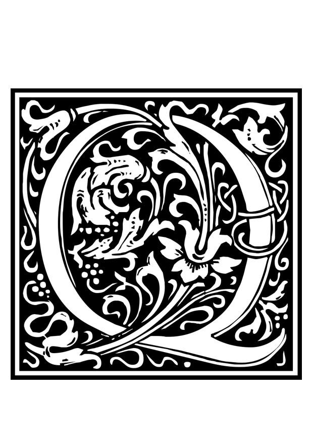 Kleurplaat decoratief alfabet - q