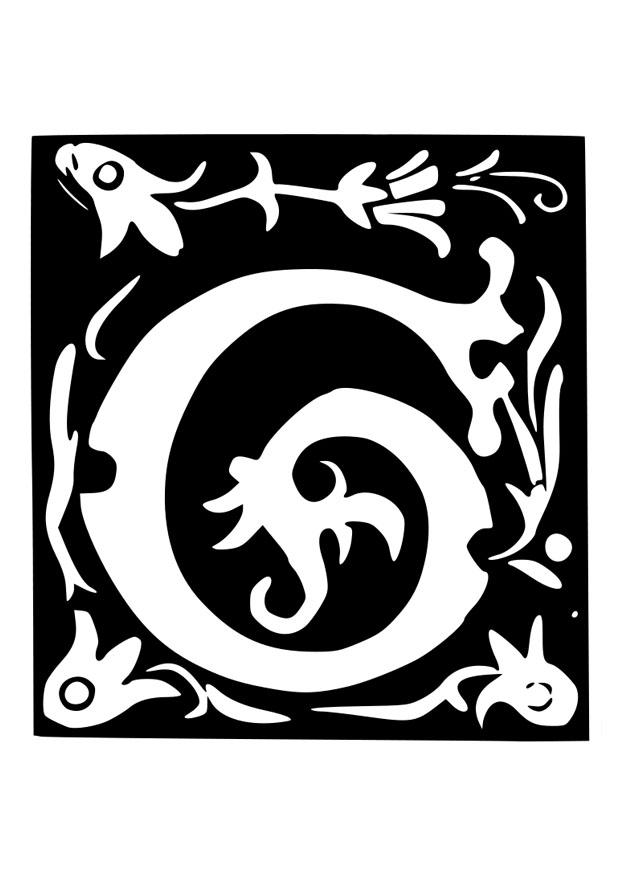 Kleurplaat decoratieve letter - g
